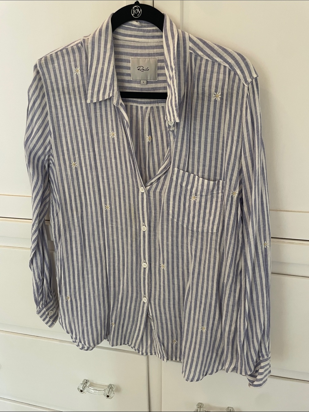Rails Blue & White Striped Shirt with daisy flowers - Large